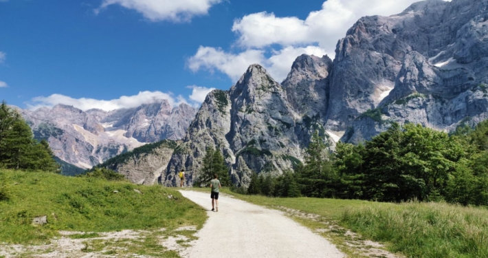 Explore Slovenia, Julian Alps, Hiker in Vršič